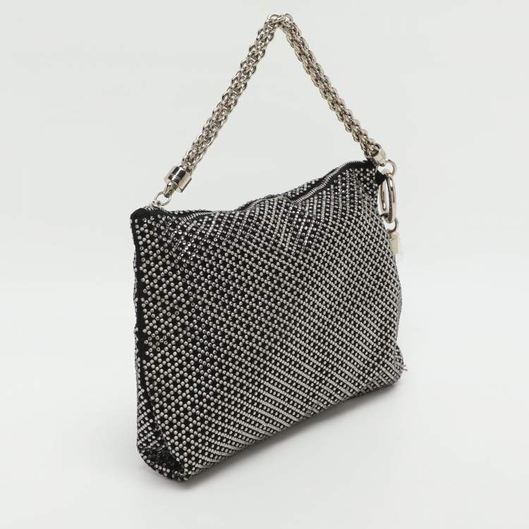 Pre Owned Jimmy Choo Callie Black Crystals and Satin Wristlet Clutch