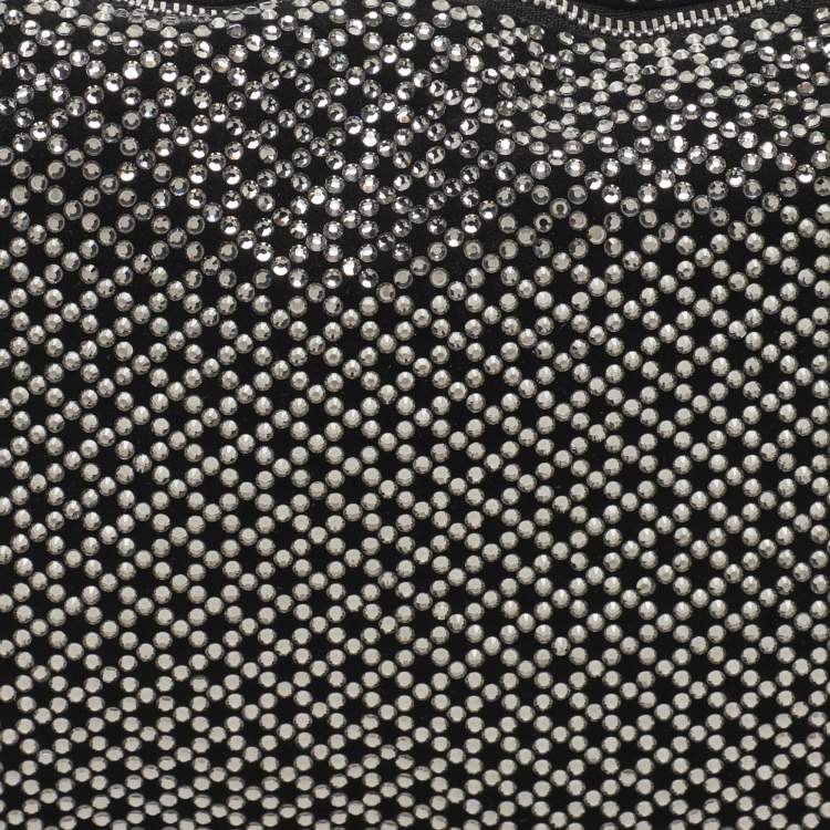 Pre Owned Jimmy Choo Callie Black Crystals and Satin Wristlet Clutch