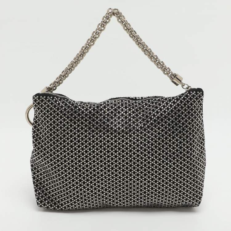 Pre Owned Jimmy Choo Callie Black Crystals and Satin Wristlet Clutch