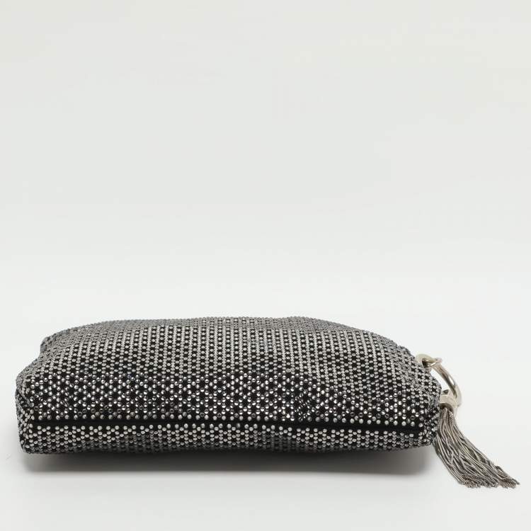 Pre Owned Jimmy Choo Callie Black Crystals and Satin Wristlet Clutch