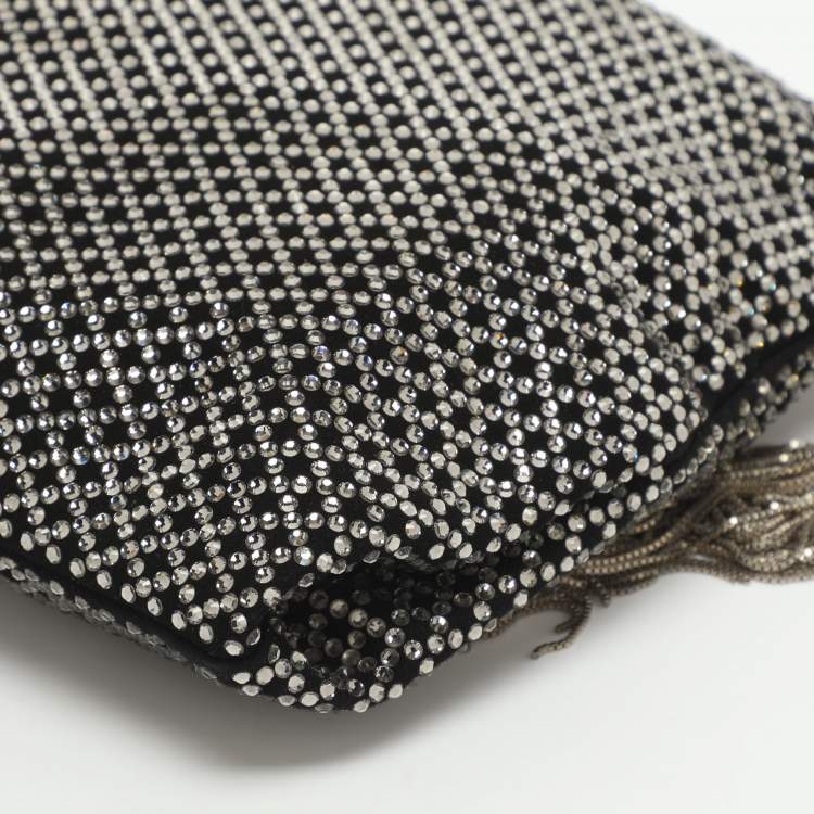 Pre Owned Jimmy Choo Callie Black Crystals and Satin Wristlet Clutch