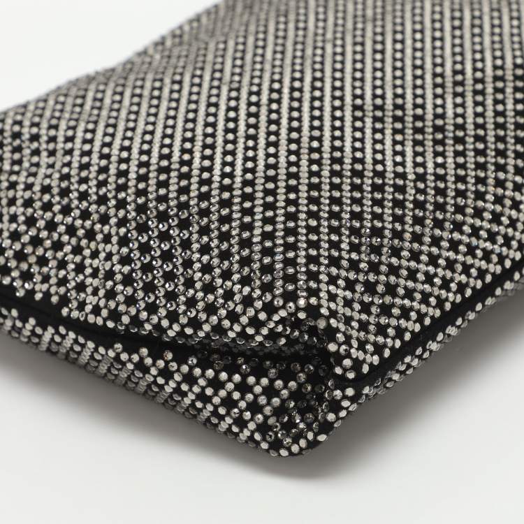 Pre Owned Jimmy Choo Callie Black Crystals and Satin Wristlet Clutch