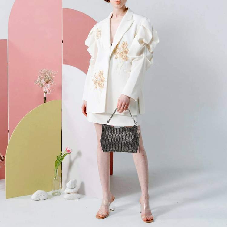 Pre Owned Jimmy Choo Callie Black Crystals and Satin Wristlet Clutch