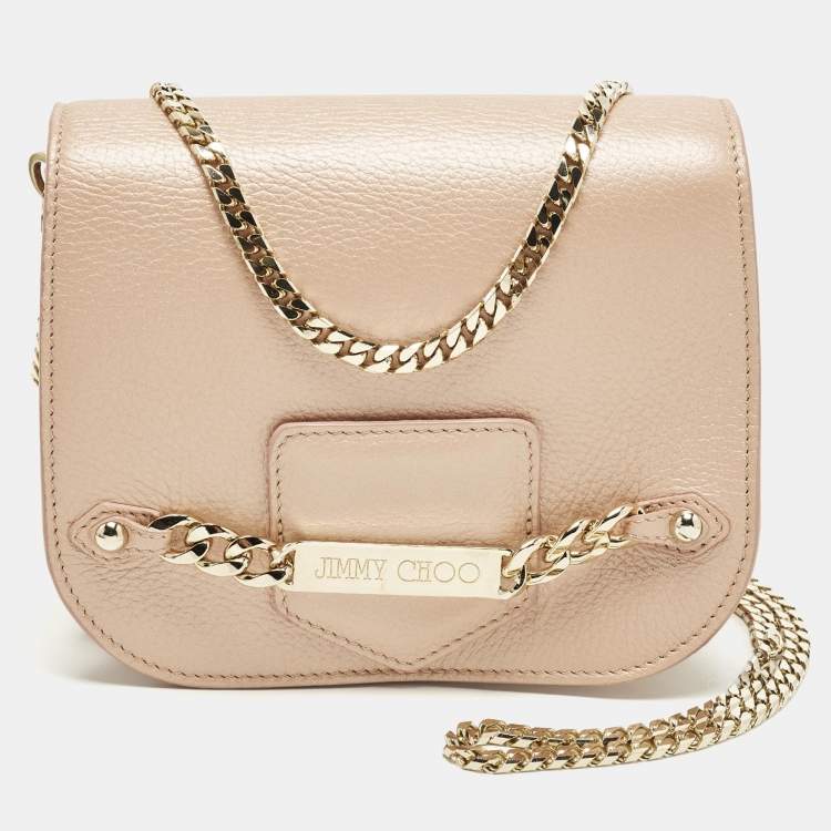 Pre Owned Jimmy Choo Shadow Chain Peach Leather Bag