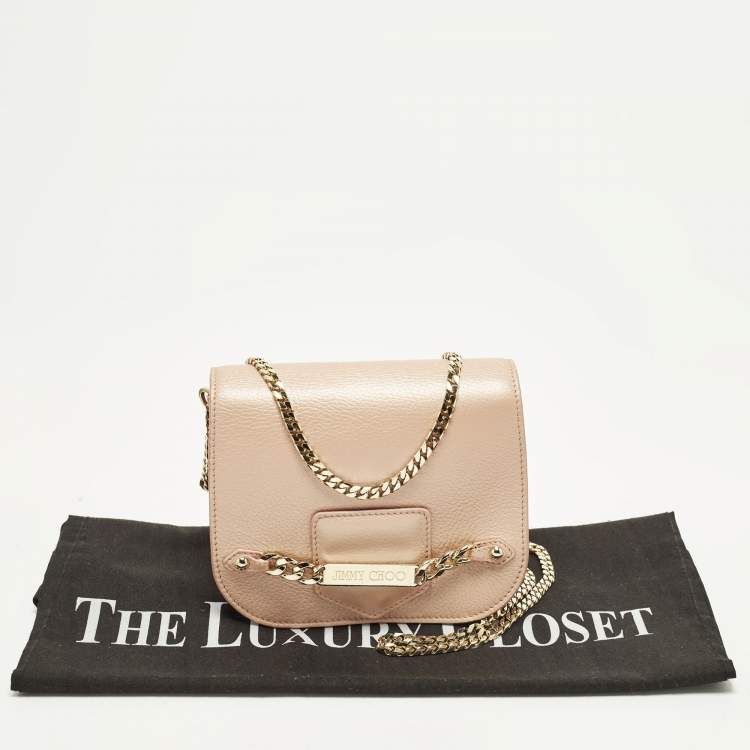 Pre Owned Jimmy Choo Shadow Chain Peach Leather Bag
