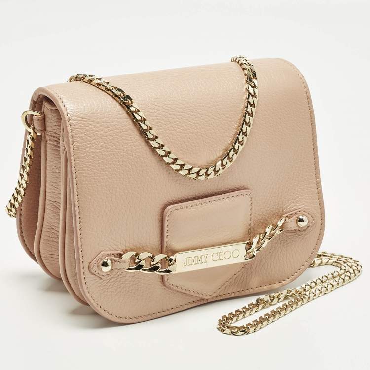 Pre Owned Jimmy Choo Shadow Chain Peach Leather Bag
