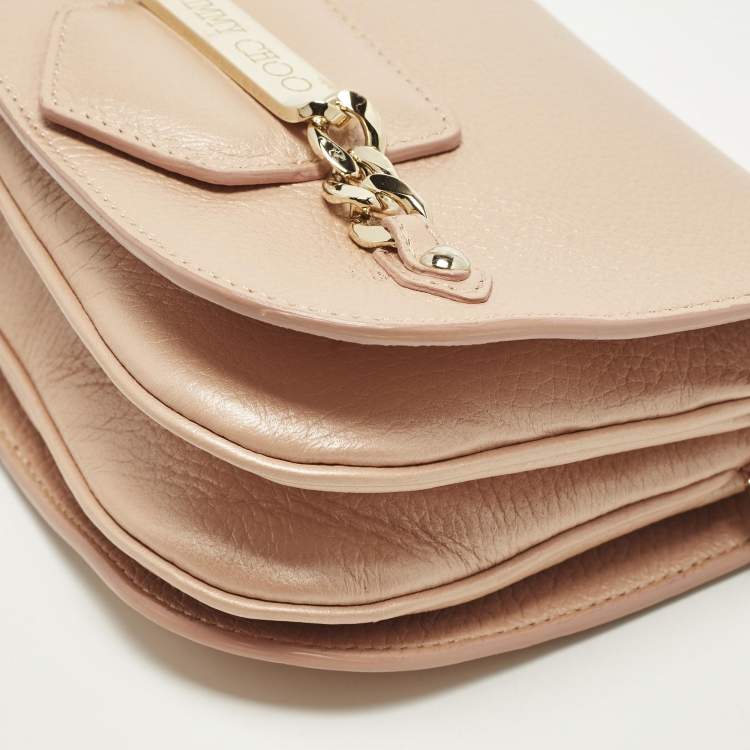 Pre Owned Jimmy Choo Shadow Chain Peach Leather Bag