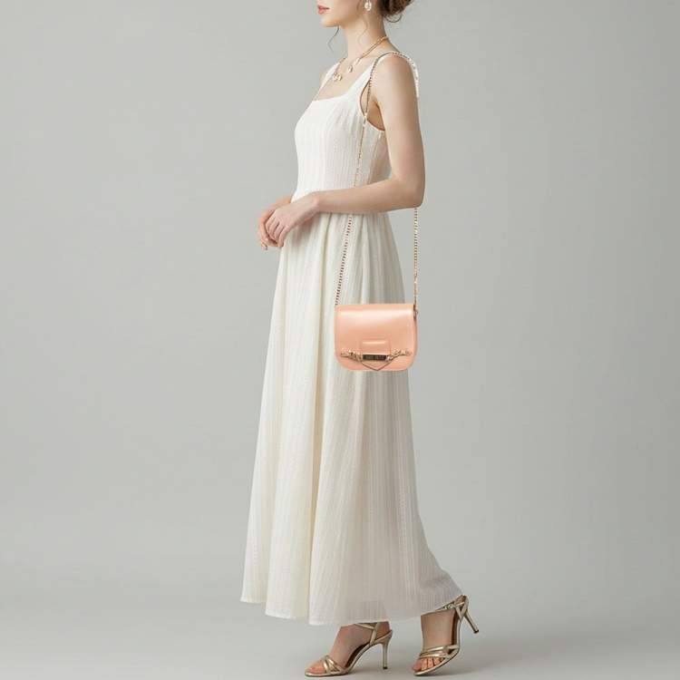 Pre Owned Jimmy Choo Shadow Chain Peach Leather Bag