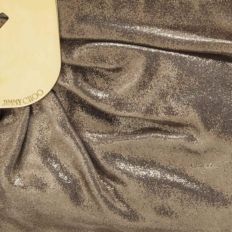 Pre Owned Jimmy Choo Pleated Metallic Textured Suede Wristlet Pouch