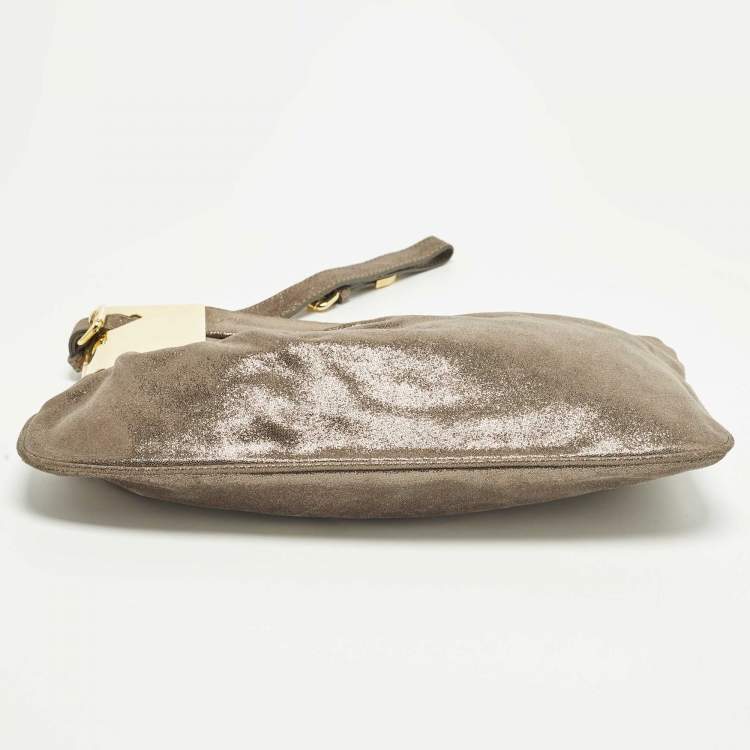Pre Owned Jimmy Choo Pleated Metallic Textured Suede Wristlet Pouch