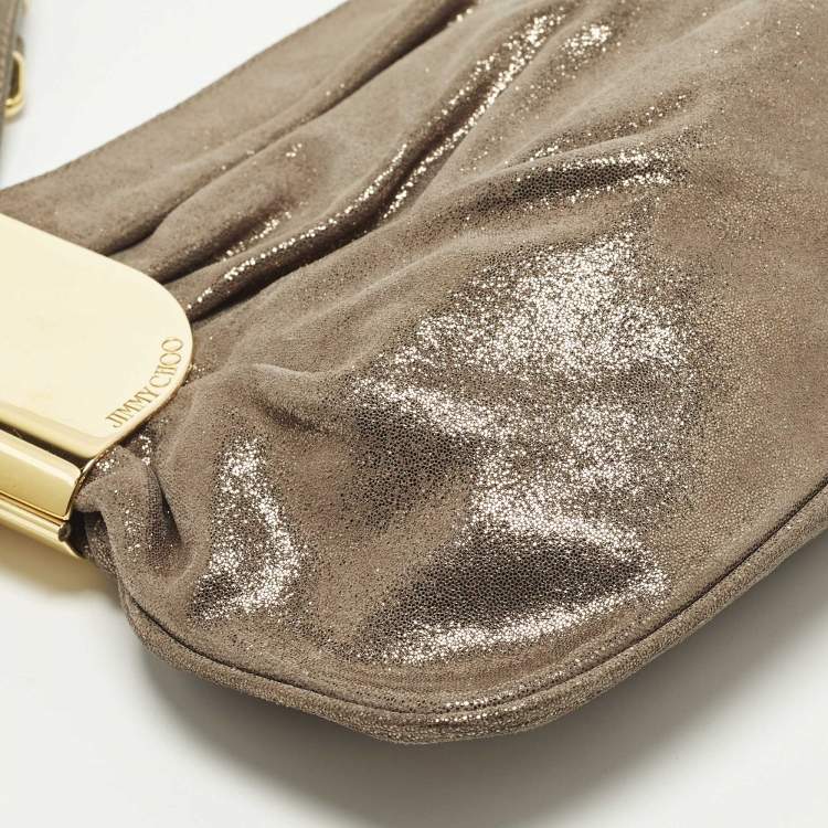 Pre Owned Jimmy Choo Pleated Metallic Textured Suede Wristlet Pouch