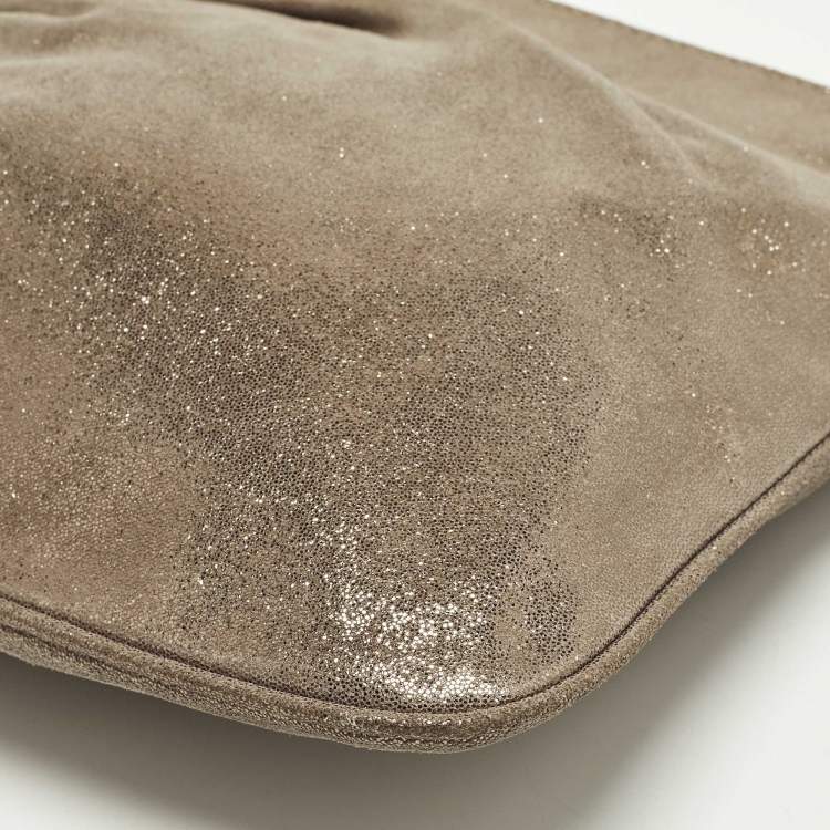 Pre Owned Jimmy Choo Pleated Metallic Textured Suede Wristlet Pouch