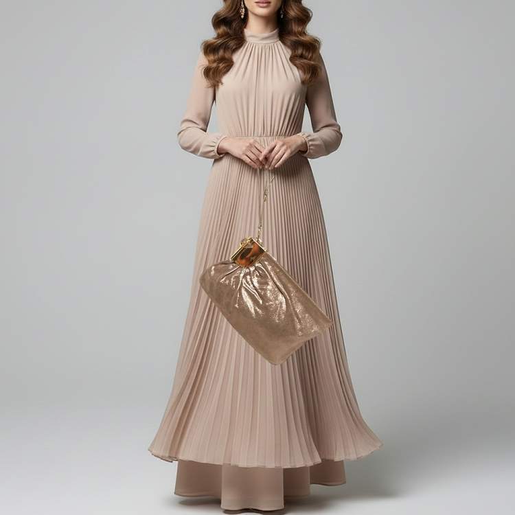 Pre Owned Jimmy Choo Pleated Metallic Textured Suede Wristlet Pouch