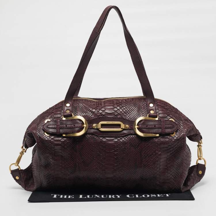 Pre Owned Jimmy Choo Purple Python and Leather Weekender