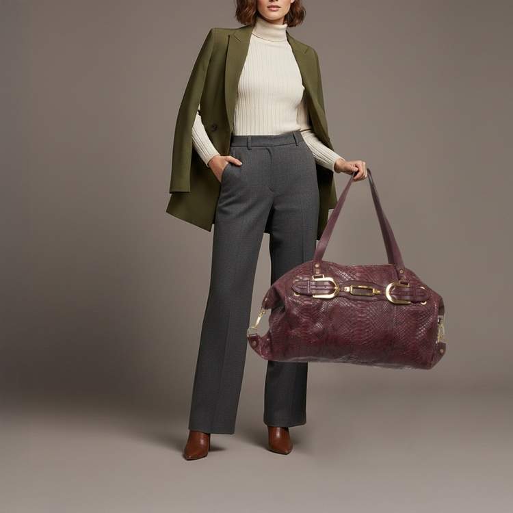 Pre Owned Jimmy Choo Purple Python and Leather Weekender