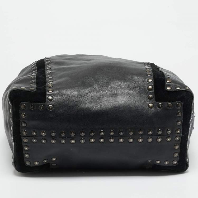 Pre Owned Jimmy Choo Saba Studded Black Leather Hobo