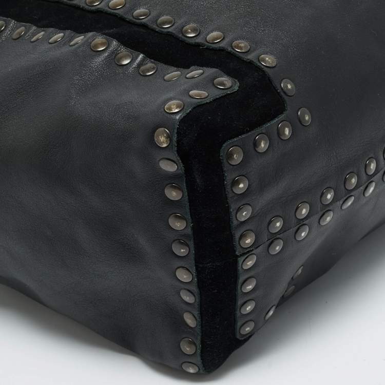 Pre Owned Jimmy Choo Saba Studded Black Leather Hobo