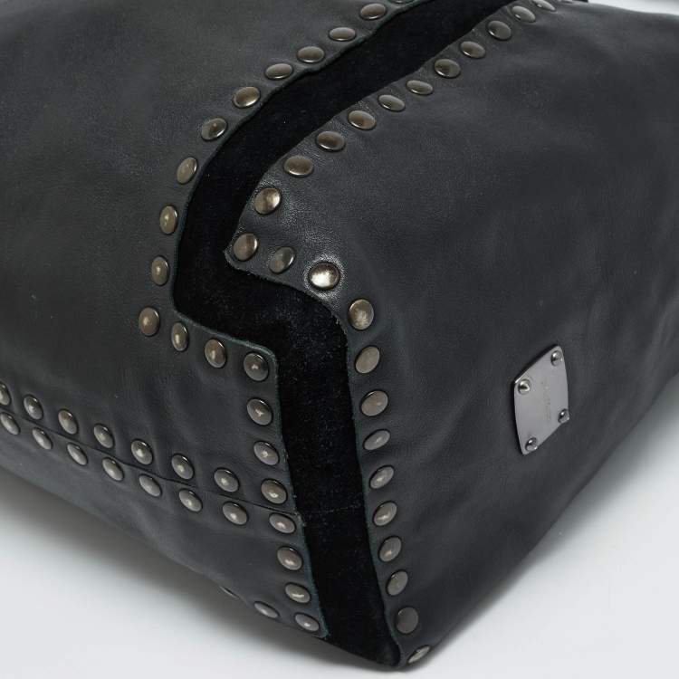 Pre Owned Jimmy Choo Saba Studded Black Leather Hobo