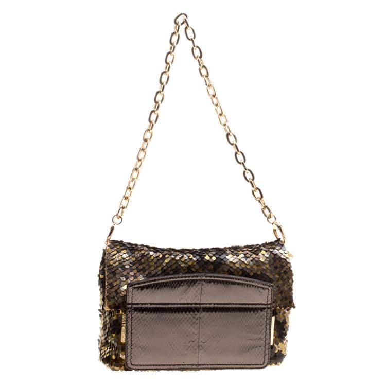 Pre Owned Jimmy Choo Metallic Multicolor Sequin Chain Shoulder Bag