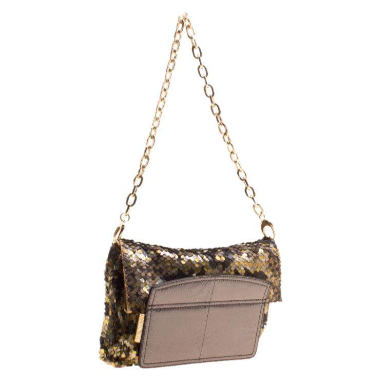 Pre Owned Jimmy Choo Metallic Multicolor Sequin Chain Shoulder Bag