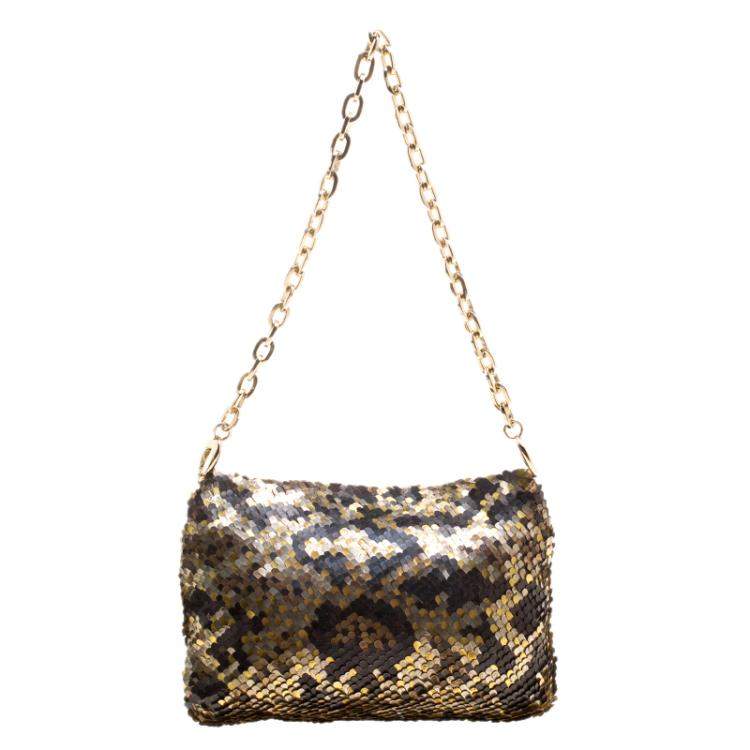 Pre Owned Jimmy Choo Metallic Multicolor Sequin Chain Shoulder Bag