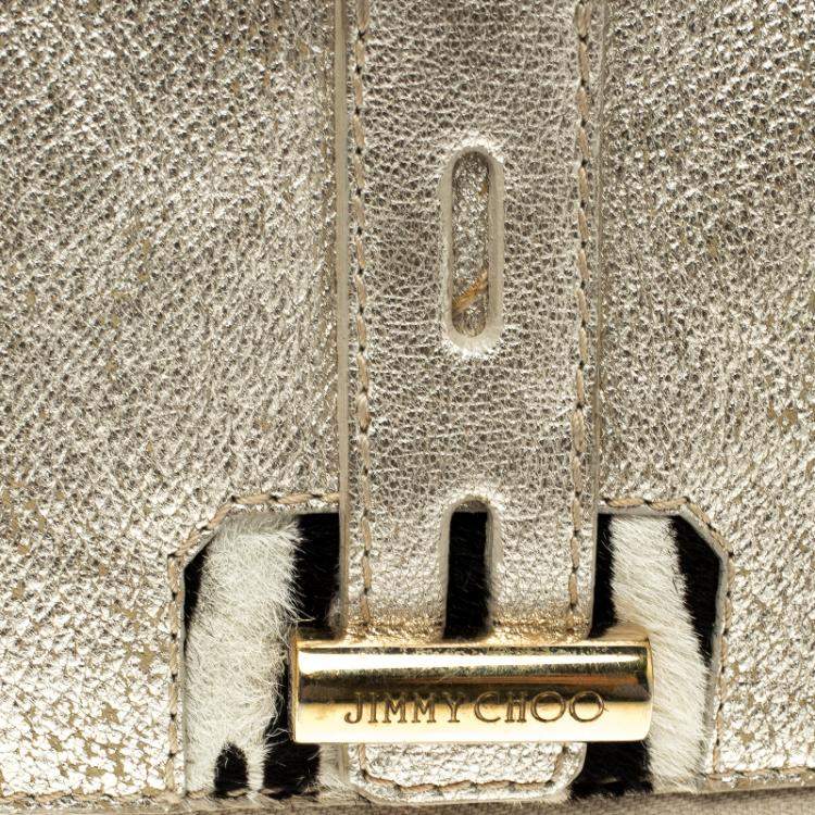 Pre Owned Jimmy Choo Gold Leather Zip Around Wallet
