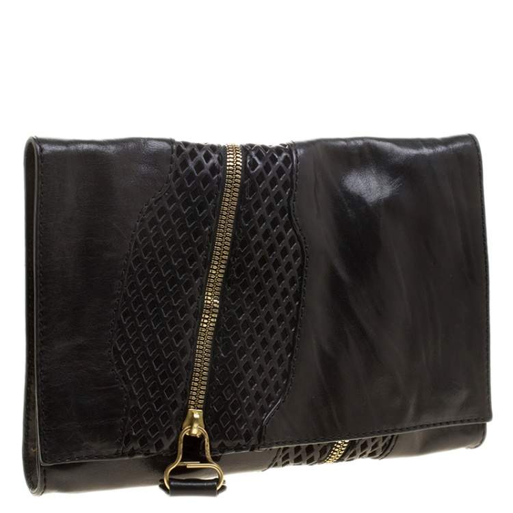 مملوكة مسبقًا Jimmy Choo Black Perforated Leather Martha Clutch