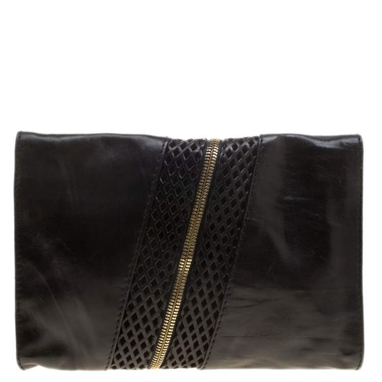 مملوكة مسبقًا Jimmy Choo Black Perforated Leather Martha Clutch
