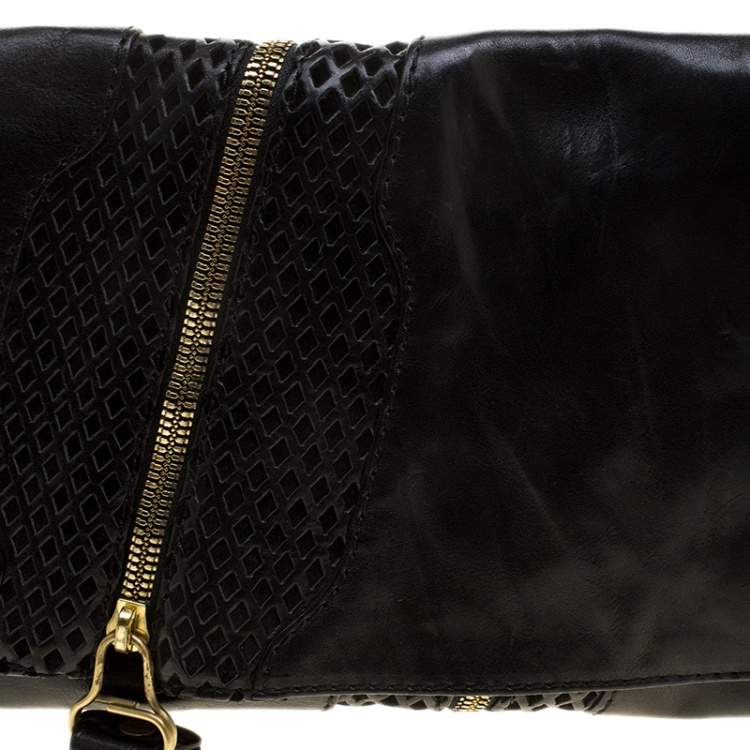 مملوكة مسبقًا Jimmy Choo Black Perforated Leather Martha Clutch