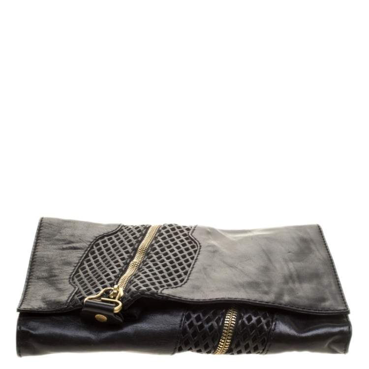 مملوكة مسبقًا Jimmy Choo Black Perforated Leather Martha Clutch