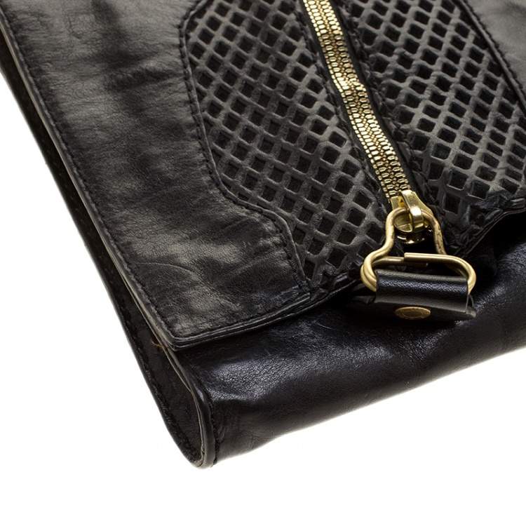 مملوكة مسبقًا Jimmy Choo Black Perforated Leather Martha Clutch