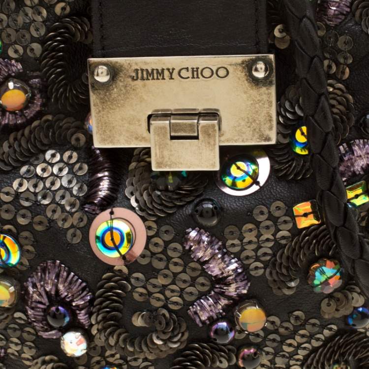 Pre Owned Jimmy Choo Black Leather Sequin Embellished Crossbody Bag