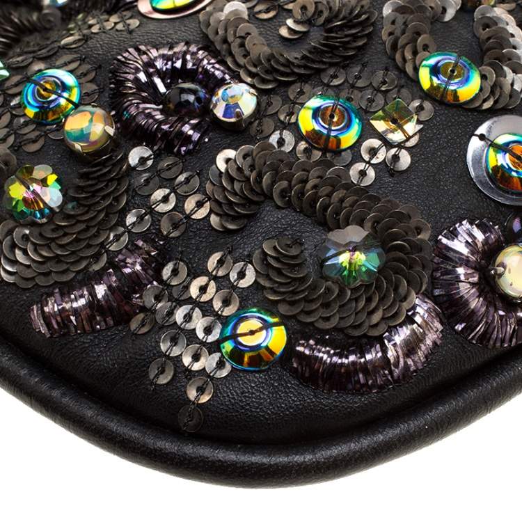 Pre Owned Jimmy Choo Black Leather Sequin Embellished Crossbody Bag