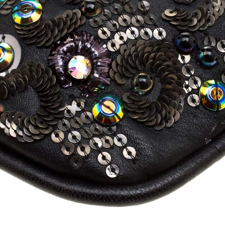 Pre Owned Jimmy Choo Black Leather Sequin Embellished Crossbody Bag