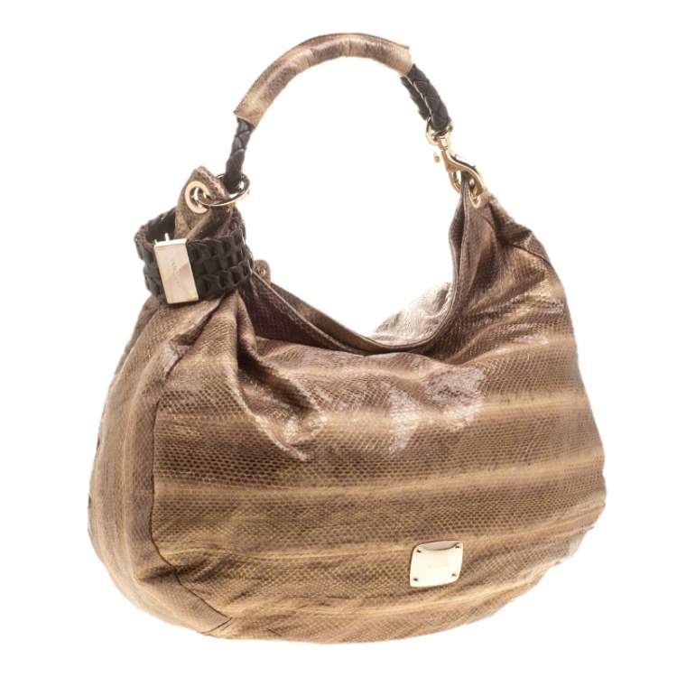 Pre Owned Jimmy Choo Beige Python Large Sky Bangle Hobo