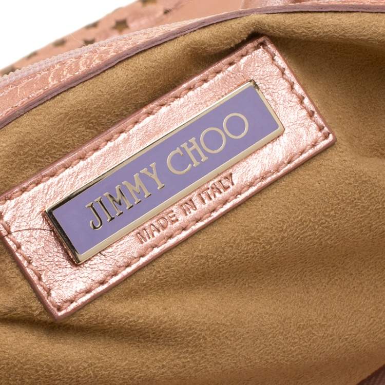 Pre Owned Jimmy Choo Metallic Rose Gold Leather Laser Cut Out Open Tote
