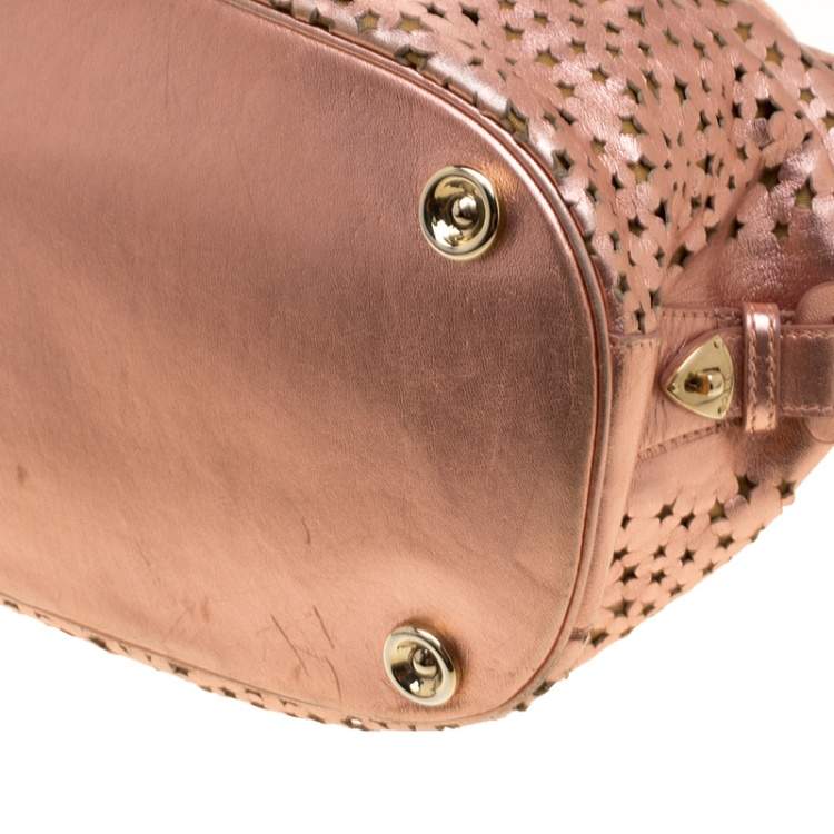 Pre Owned Jimmy Choo Metallic Rose Gold Leather Laser Cut Out Open Tote