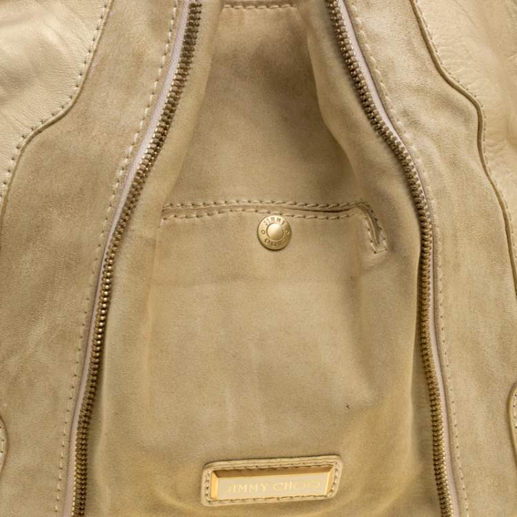 Pre Owned Jimmy Choo Beige/Gold Leather and Suede Mandah Expandle Bag