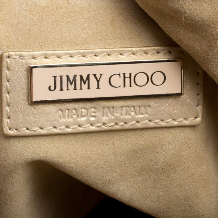 Pre Owned Jimmy Choo Beige/Gold Leather and Suede Mandah Expandle Bag