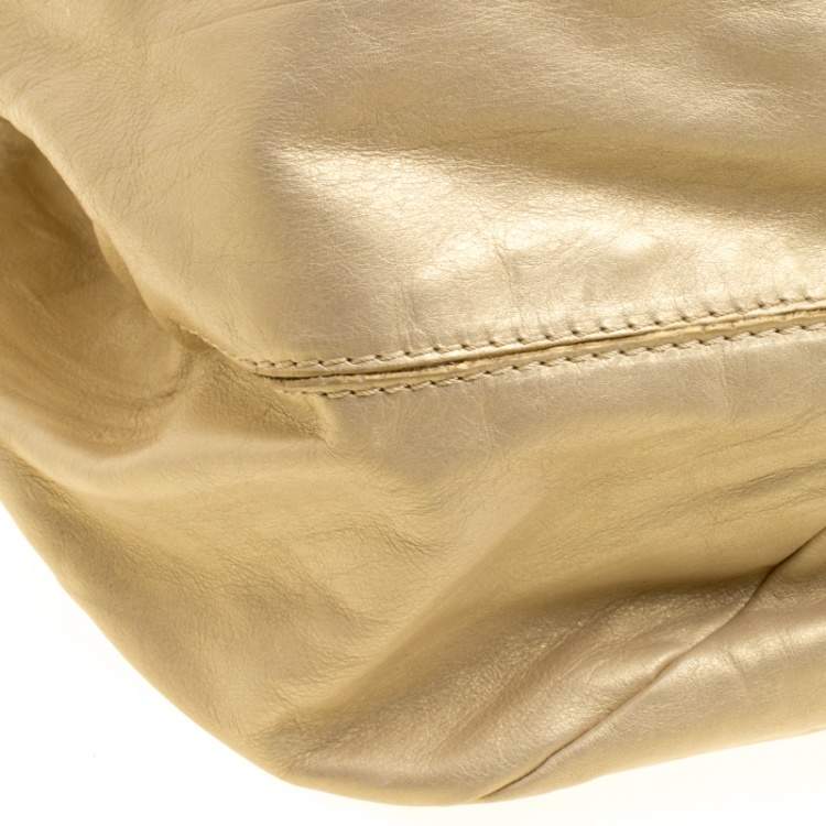 Pre Owned Jimmy Choo Beige/Gold Leather and Suede Mandah Expandle Bag