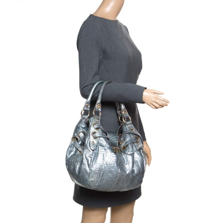 مملوكة مسبقًا Jimmy Choo Silver Python Embossed Leather Riki Tote
