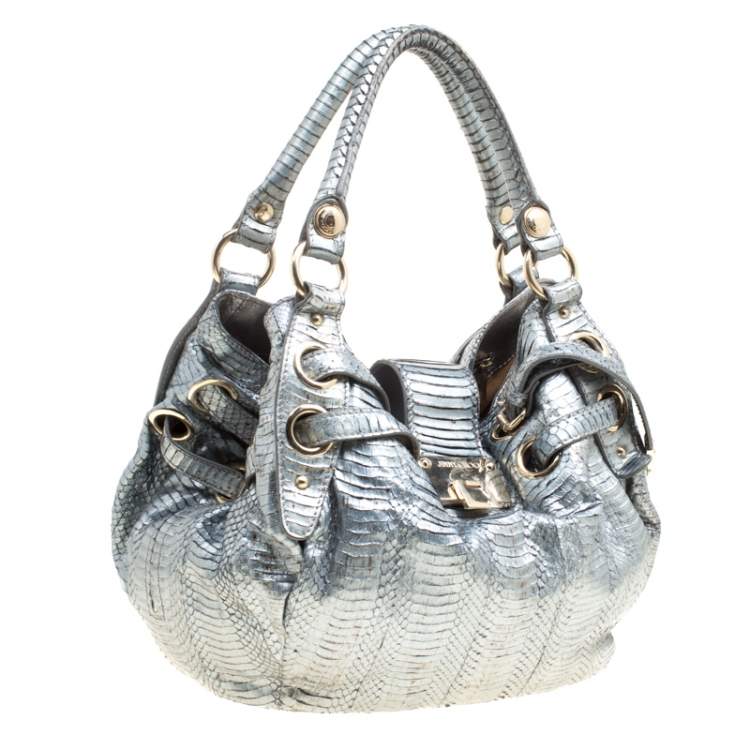 مملوكة مسبقًا Jimmy Choo Silver Python Embossed Leather Riki Tote