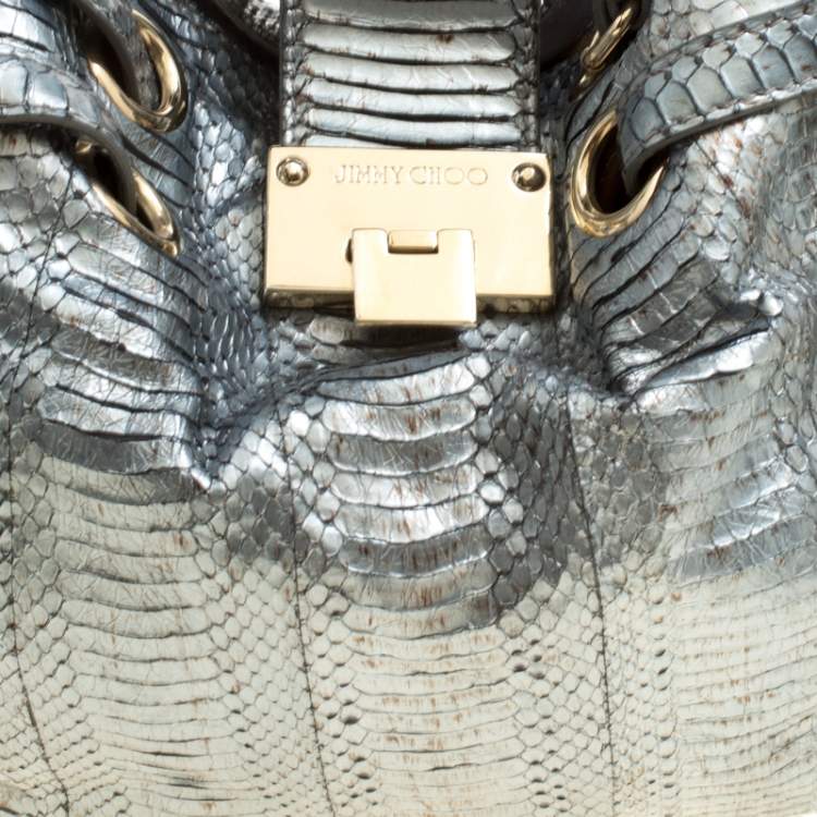 مملوكة مسبقًا Jimmy Choo Silver Python Embossed Leather Riki Tote