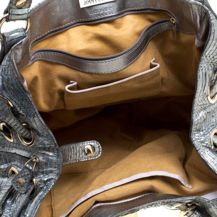 مملوكة مسبقًا Jimmy Choo Silver Python Embossed Leather Riki Tote