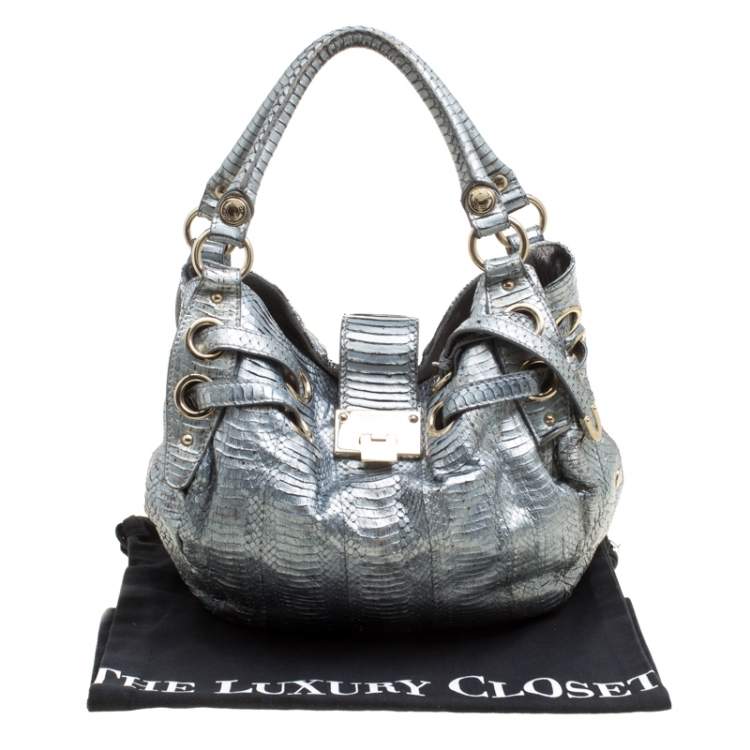 مملوكة مسبقًا Jimmy Choo Silver Python Embossed Leather Riki Tote