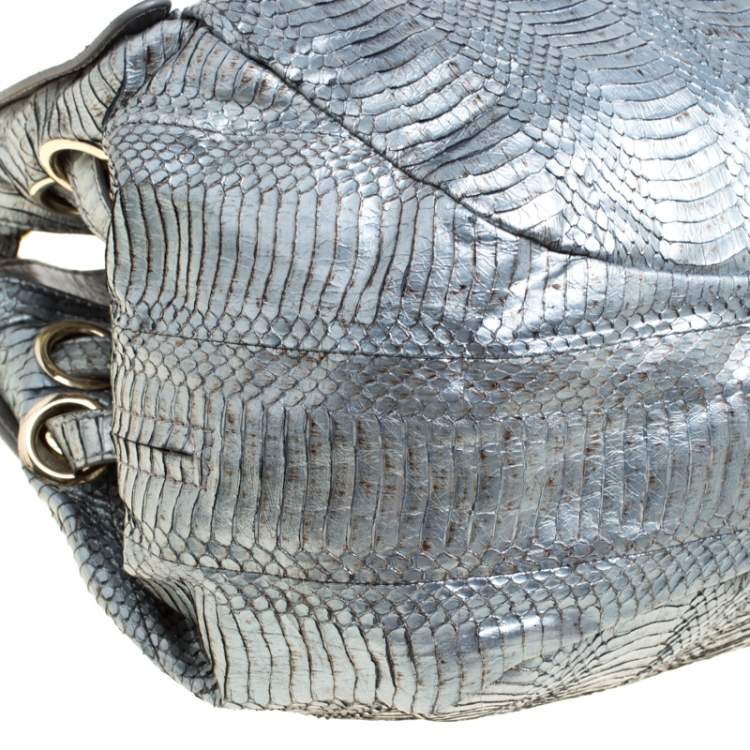 مملوكة مسبقًا Jimmy Choo Silver Python Embossed Leather Riki Tote