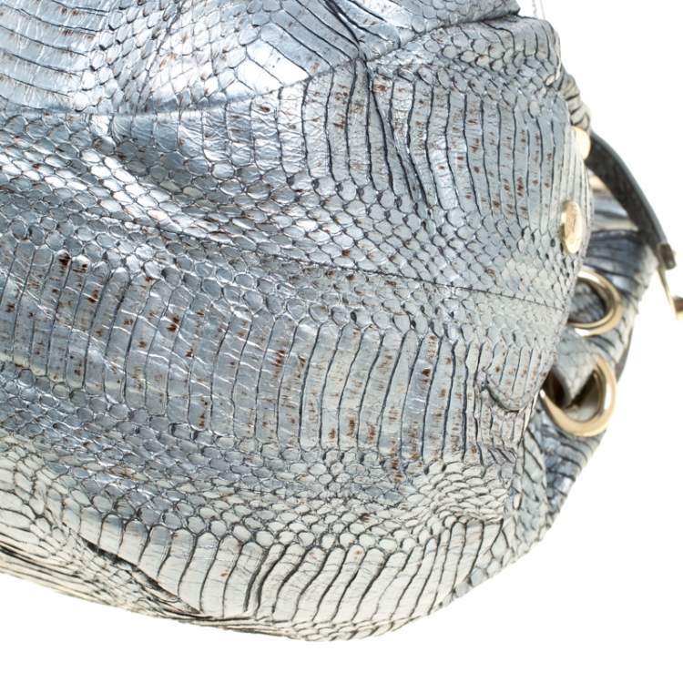مملوكة مسبقًا Jimmy Choo Silver Python Embossed Leather Riki Tote