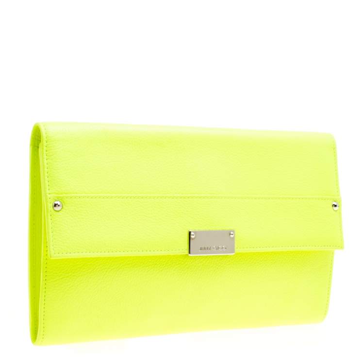 Pre Owned Jimmy Choo Fluorescent Green Leather Reese Wallet Clutch