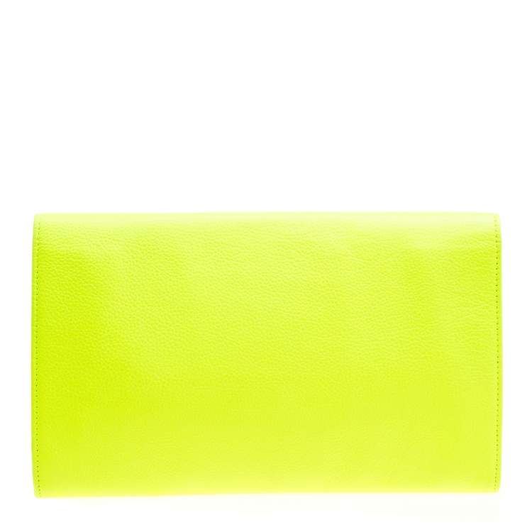 Pre Owned Jimmy Choo Fluorescent Green Leather Reese Wallet Clutch