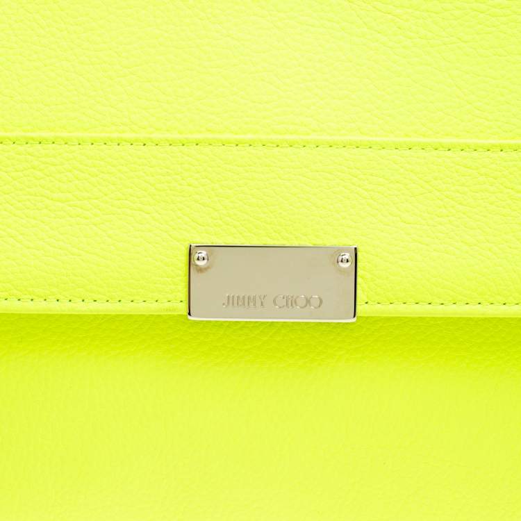 Pre Owned Jimmy Choo Fluorescent Green Leather Reese Wallet Clutch
